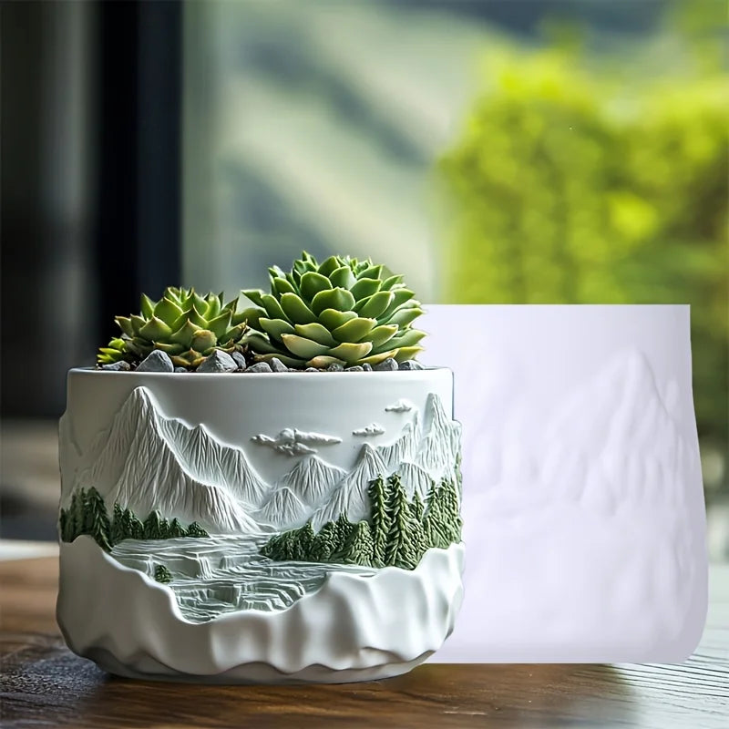Sea Bay Canyon Relief Succulent Plant Flower Pot Resin Silicone Mold Mountain Range Sea Sunrise Relief Storage Box Gypsum Molds