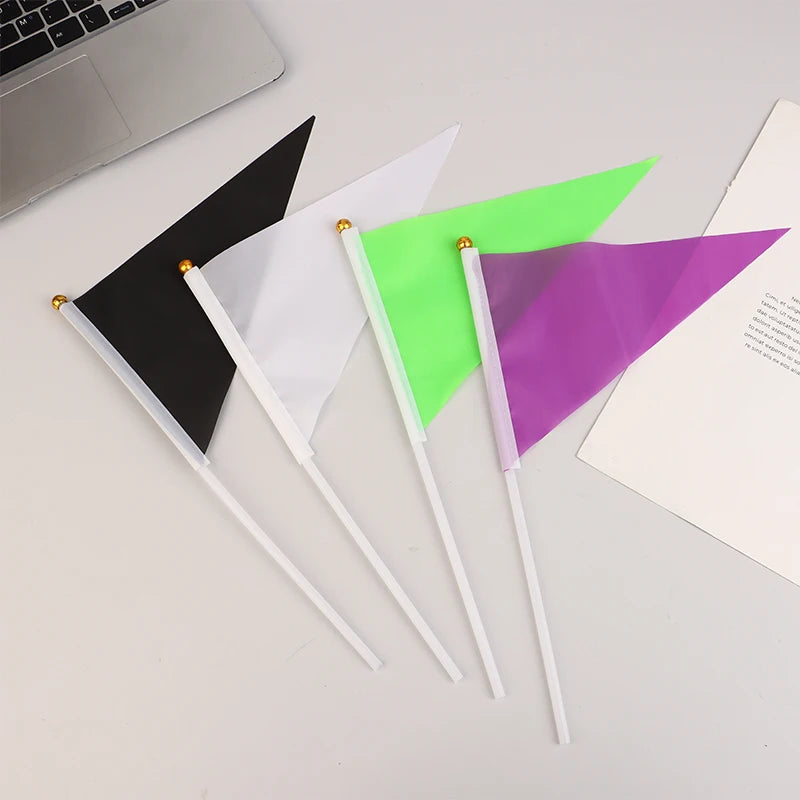 10Pcs Colorful Triangular Flags With 10 Plastic Flagpoles Hand-Held Small Colorful Flags For Marking Garden Lawn Yard Supplies