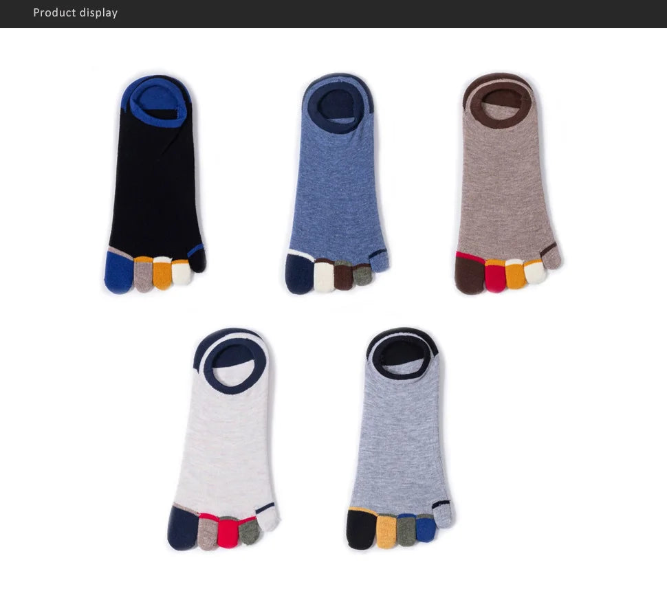 5 Pairs Summer Man Toe No Show Socks Invisible Shallow Mouth Thin Sweat-Absorbing Breathable Cool Five Finger Boat Socks Ankle