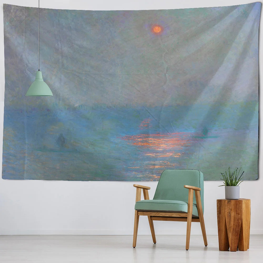 French Monet oil painting tapestry home landscape painting art wall hanging room decoration yoga mat sofa blanket bed sheet