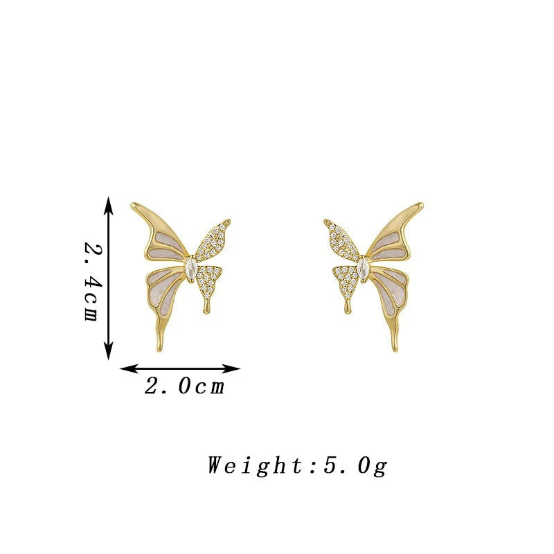 Fashion Cute Butterfly Stud Earrings for Women White Enamel Oil