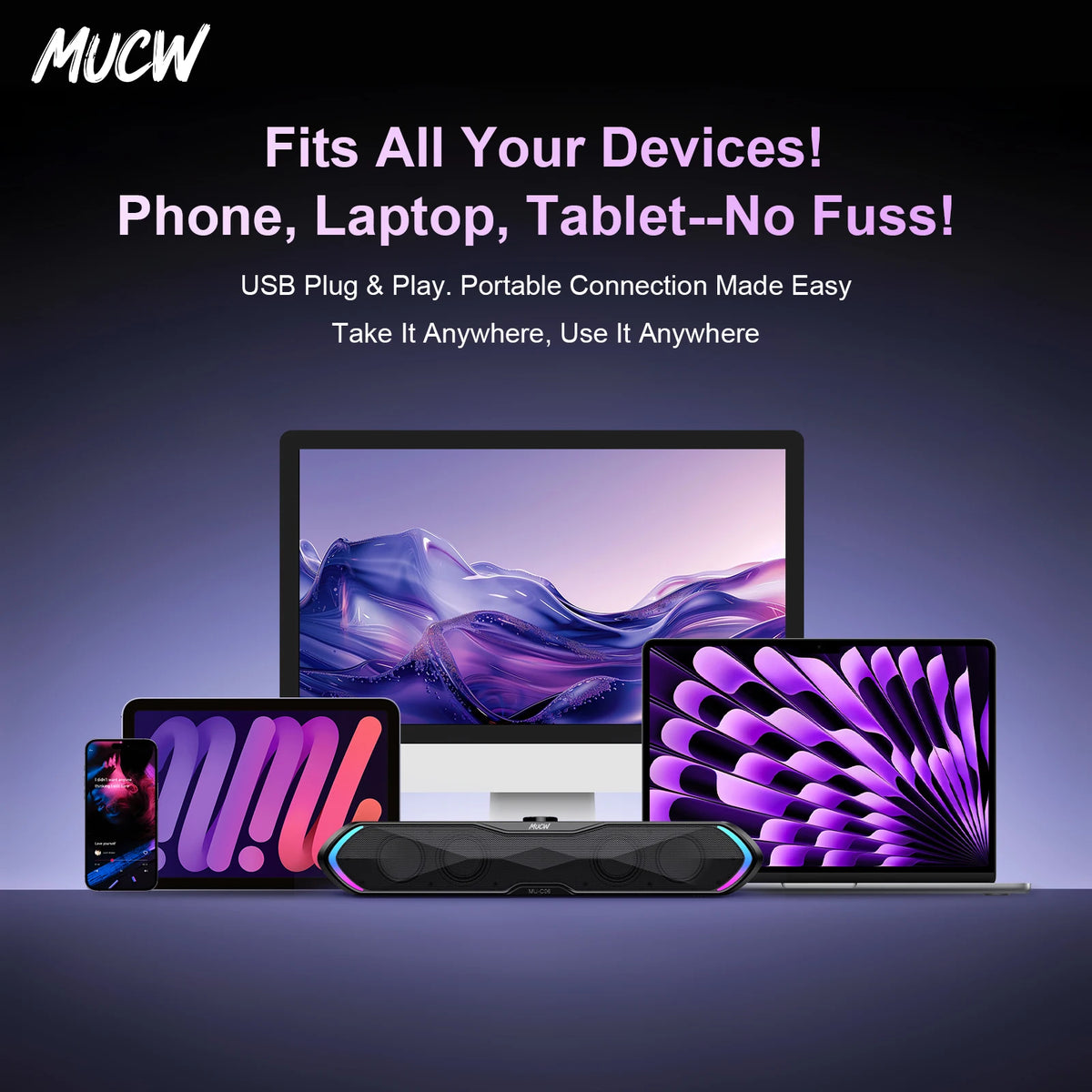 MUCW MU‑C06 PC Soundbar RGB Gaming Computer Speaker USB Plug Play