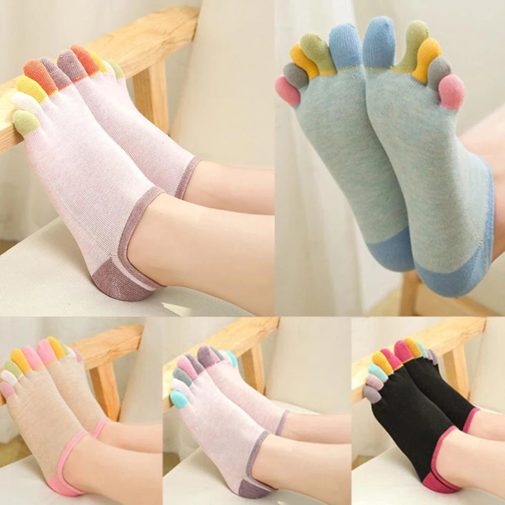 1/5Pairs Women Sports Toe Socks with Separate Fingers High Tube Five Finger Cotton Crew Socks Yoga High Quality