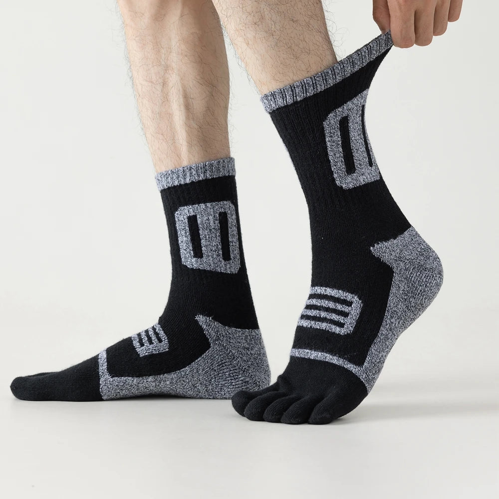 3 Pairs Fleece Toe Socks Men Autumn Winter Warm Five Finger Socks Man High Quality Cotton Sports Crew Socks Running