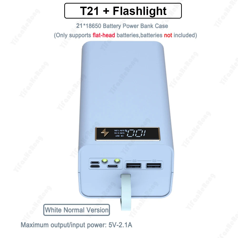 Dual USB 21*18650 Power Bank Battery Box Support Quick & Wireless Charger DIY Shell Case 18650 Battery Storage Box Holder