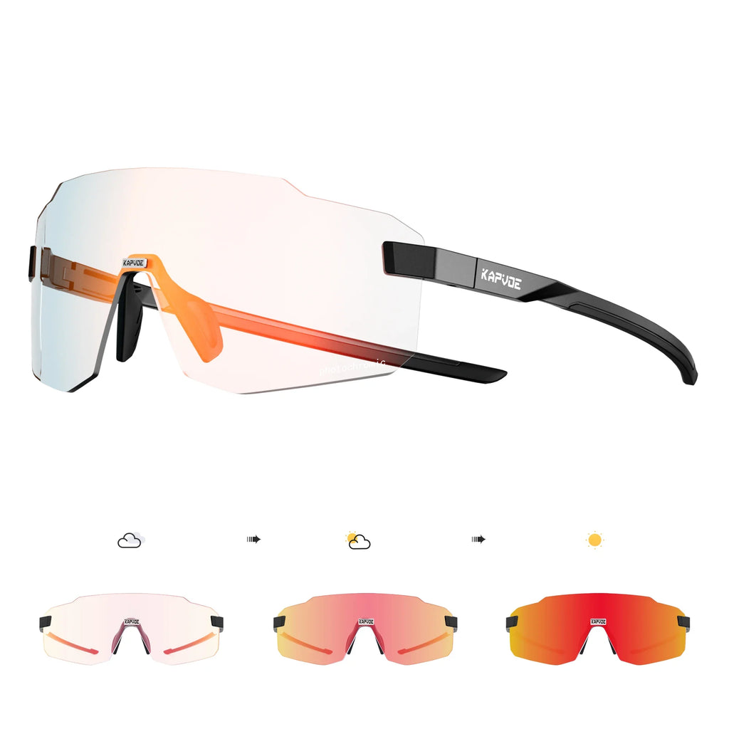 Kapvoe Rimless Photochromic Cycling Glasses UV400 Running Sunglasses Lightweight