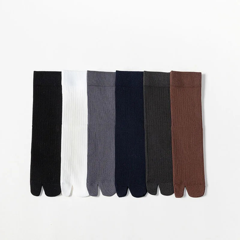 Men's 2 Toe Socks Flip Flop Sandal 2 Toe Middle Tube Socks Solid Color Striped Split Toe Socks Business Casual Cotton Socks