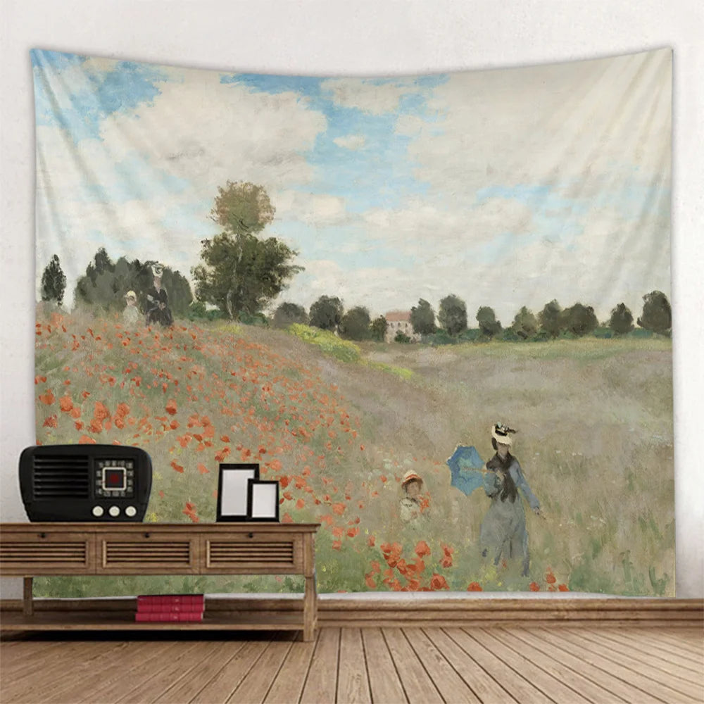 French Monet oil painting tapestry home landscape painting art wall hanging room decoration yoga mat sofa blanket bed sheet
