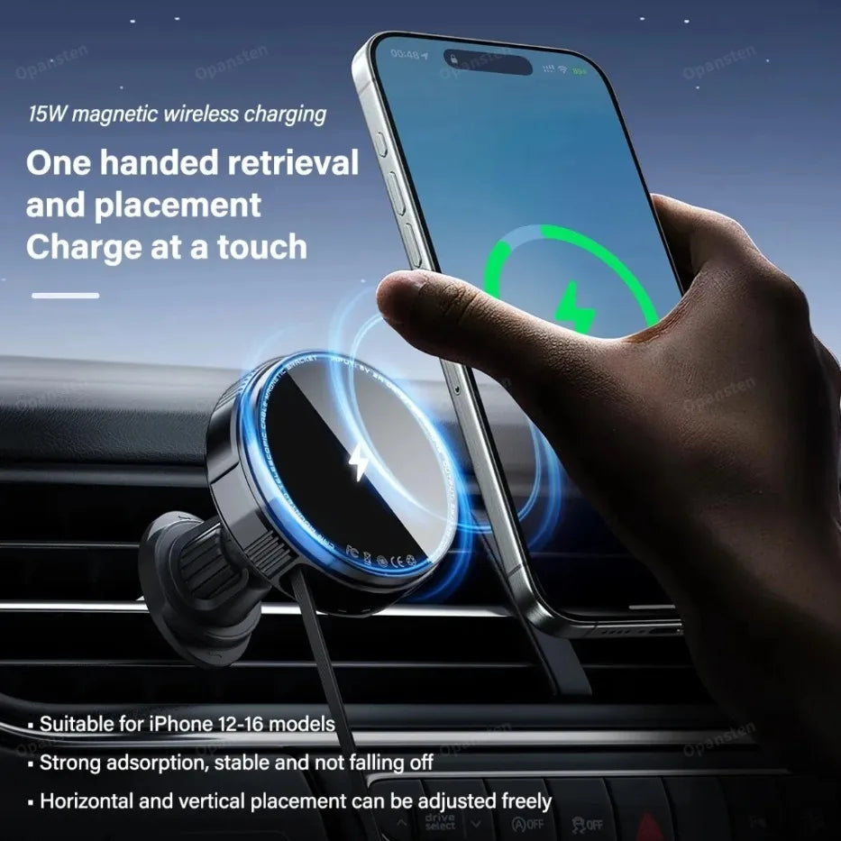 N52 Magnetic Car Wireless Charger Retractable USB C Cable Phone Cooling Holder For Magsafe iPhone 16 15 14 Pro Max Fast Charging