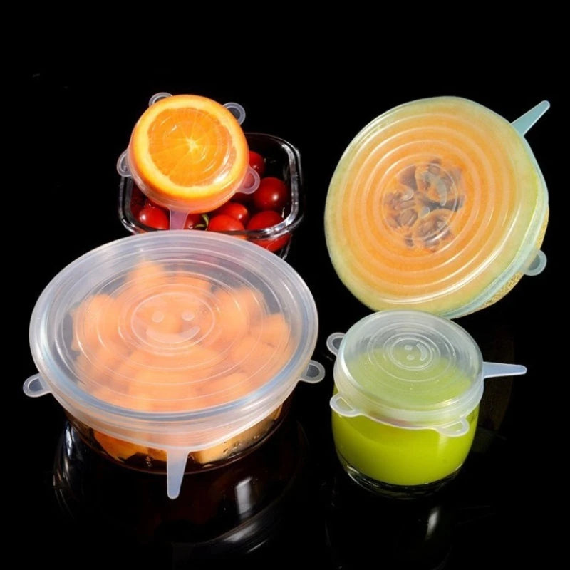 6pcs/set Food Grade Silicone Preservation Cover Reusable Airtight Food Universal Dish Stretch Round Lids For Kitchen Accessories