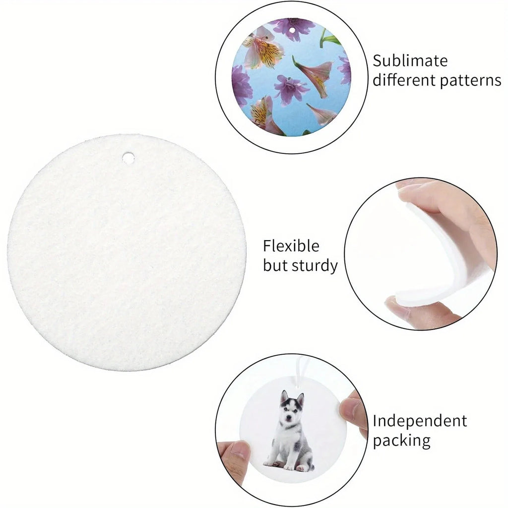 10/30/50pcs Sublimation Air Freshener Blanks – Round DIY Hanging Sheets with Elastic Straps for Car and Home Decor