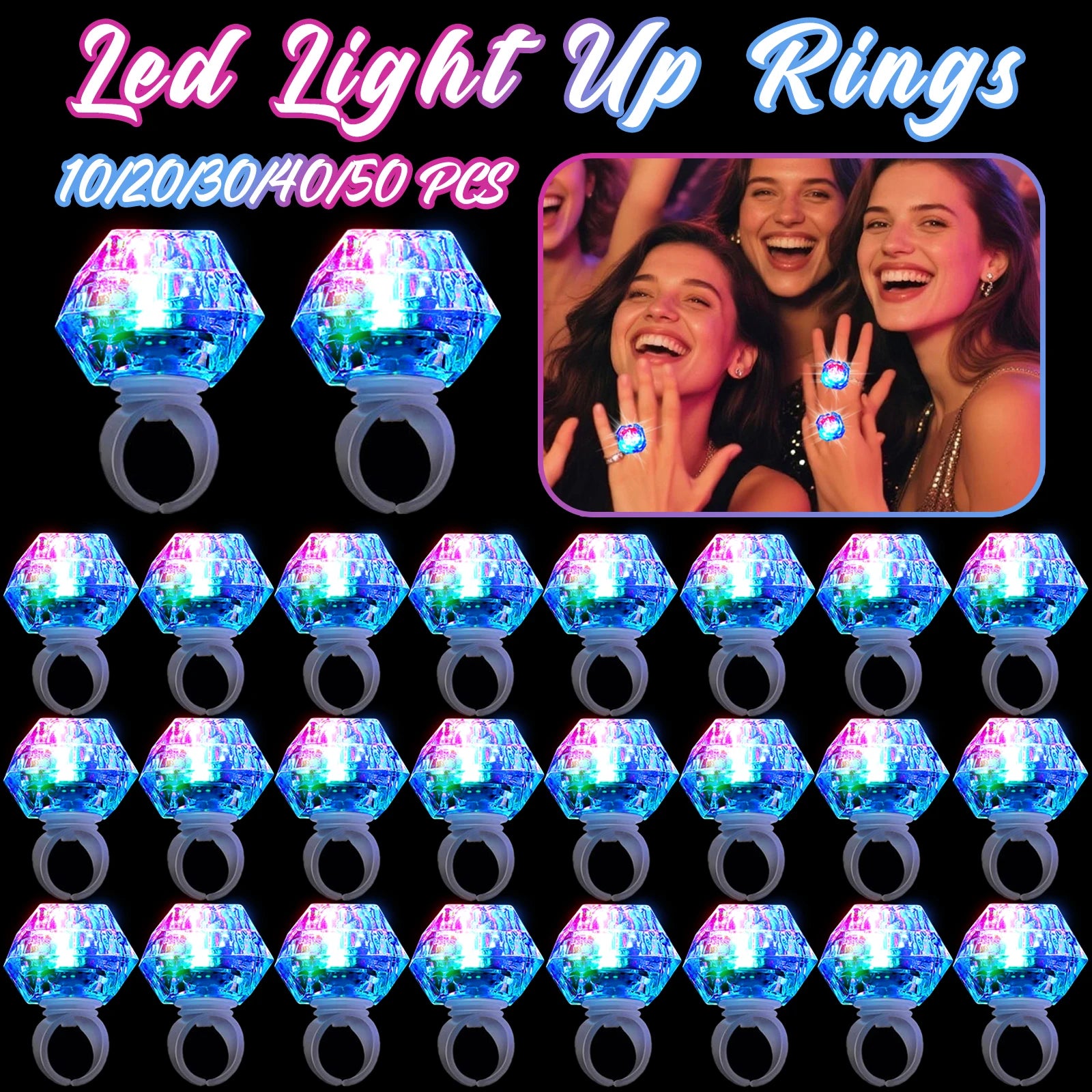 10-50 Pcs Flash Led Light up Rings Bachelorette Party Favors Gifts Diamond Rings Bridal Shower Birthday Weddings Party Favors
