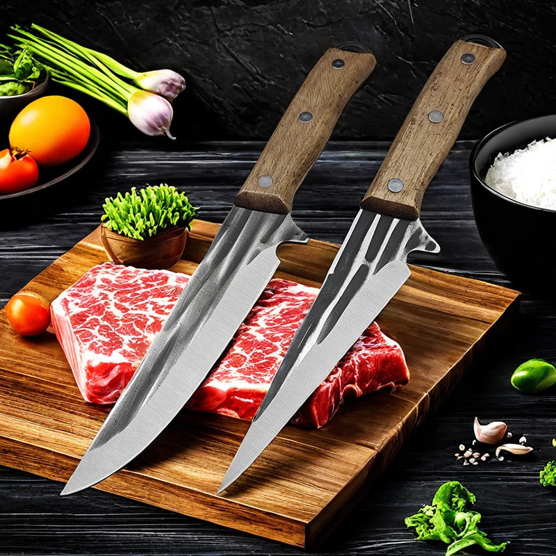 Stainless Steel Boning Knife Forged Kitchen Meat Cleaver Chef Knife Full Tang Butcher Knife Fish Knife with Wood Handle Tools