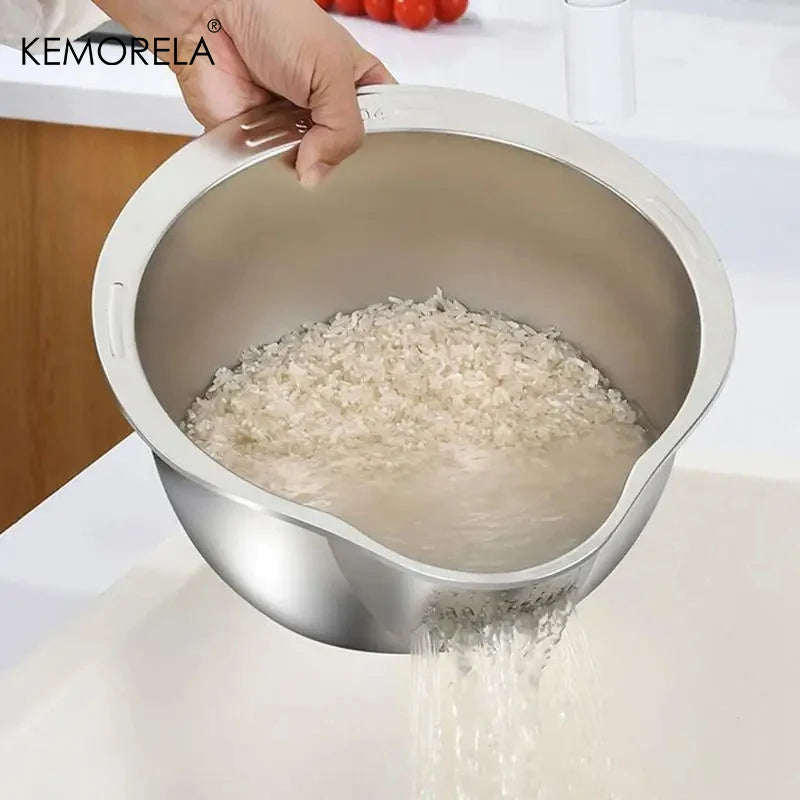Rice Washer Strainer Bowl Stainless Steel 304 Rice Washing Bowl
