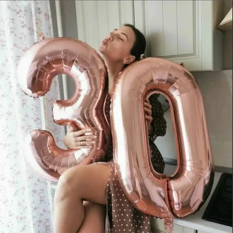 2pcs 32inch Rose Gold Balloon Number Banner 18 25 30 40 50 60 Birthday Party Decoration Kids Adult Anniversary Digit Foil Ballon