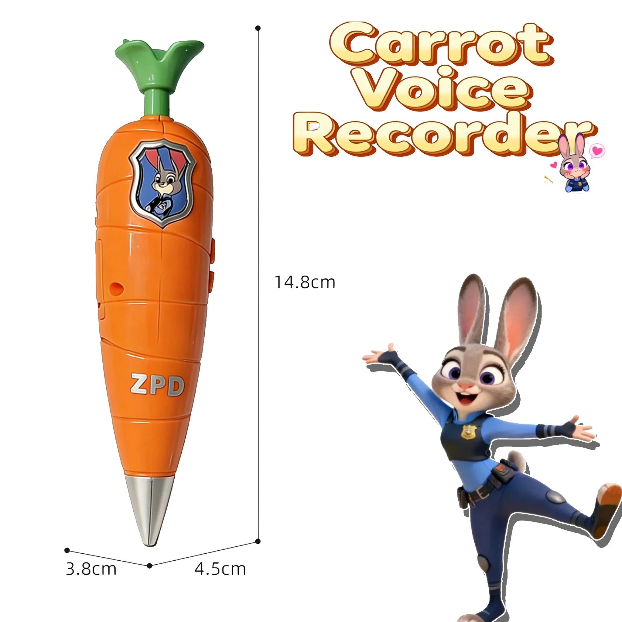 Zootopia 2 Carrot Recorder Pen | Judy & Nick Style for Kids | 60s Mini Recorder | 2-in-1 Gel Pen Stationery