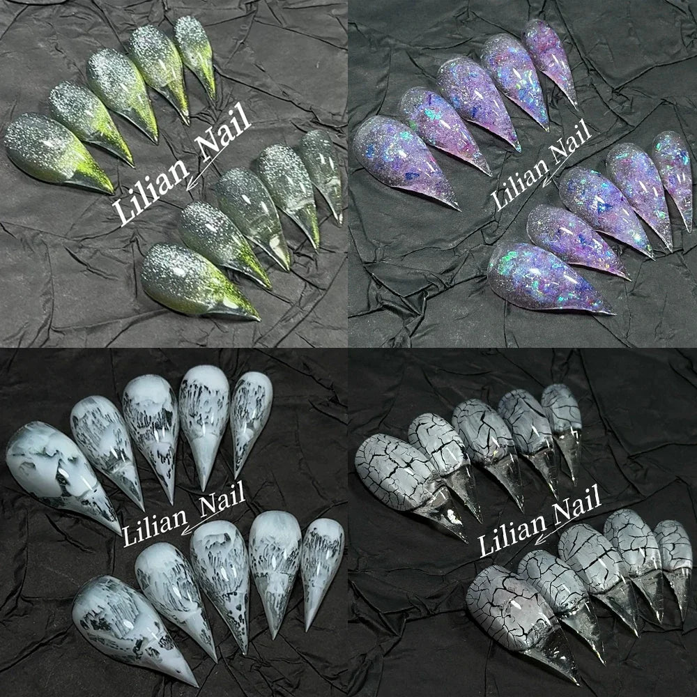 10Pcs Spice Girl Colorful Handmade Full Cover False Nail Y2K Long Dragon Shape Claw Cat Eyes Gradients Reusable Press On Nails