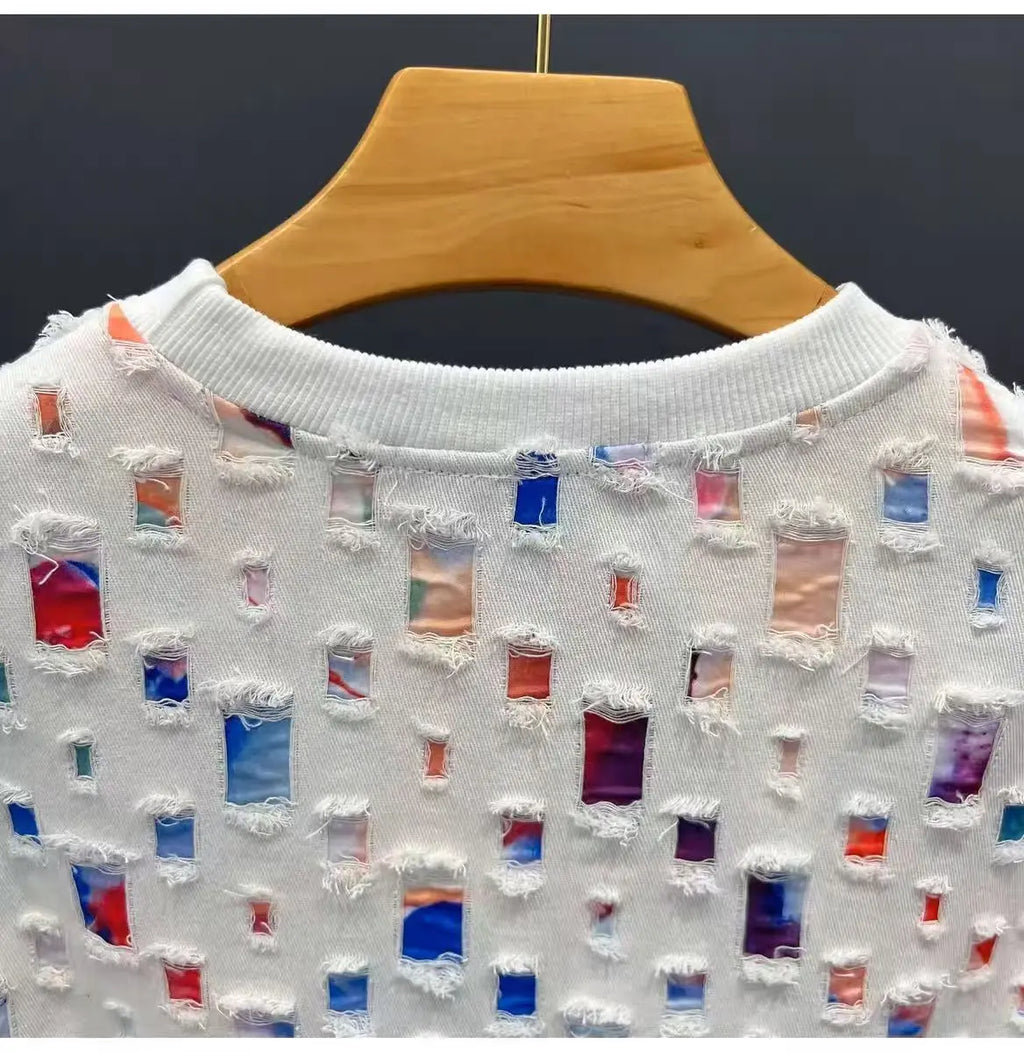 Round Neck Sweatshirt Men Spring Autumn Sportswear broken hole Pullover New Casual Fashion Hip Hop Hoodies Streetwear Top
