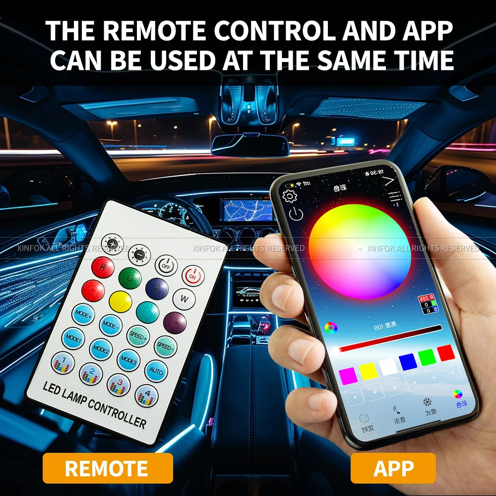 110cm  APP Control Car Ambient Lights LED Interior RGB Symphony Atmosphere Light  Acrylic Strips Dashboard Decoration Sunroof