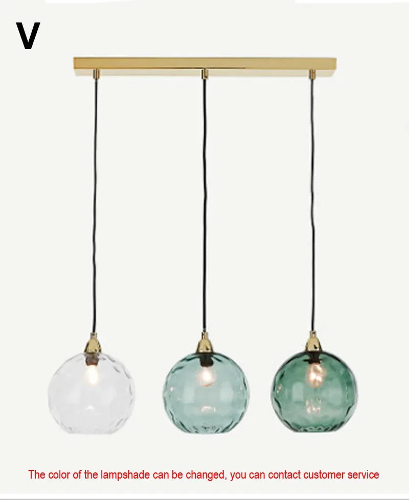 Modern Colored Glass Ball Lustre Pendant Lights Nordic Water Grain Restaurant Kitchen Hanging Light Fixture Bedroom Bedside Lamp