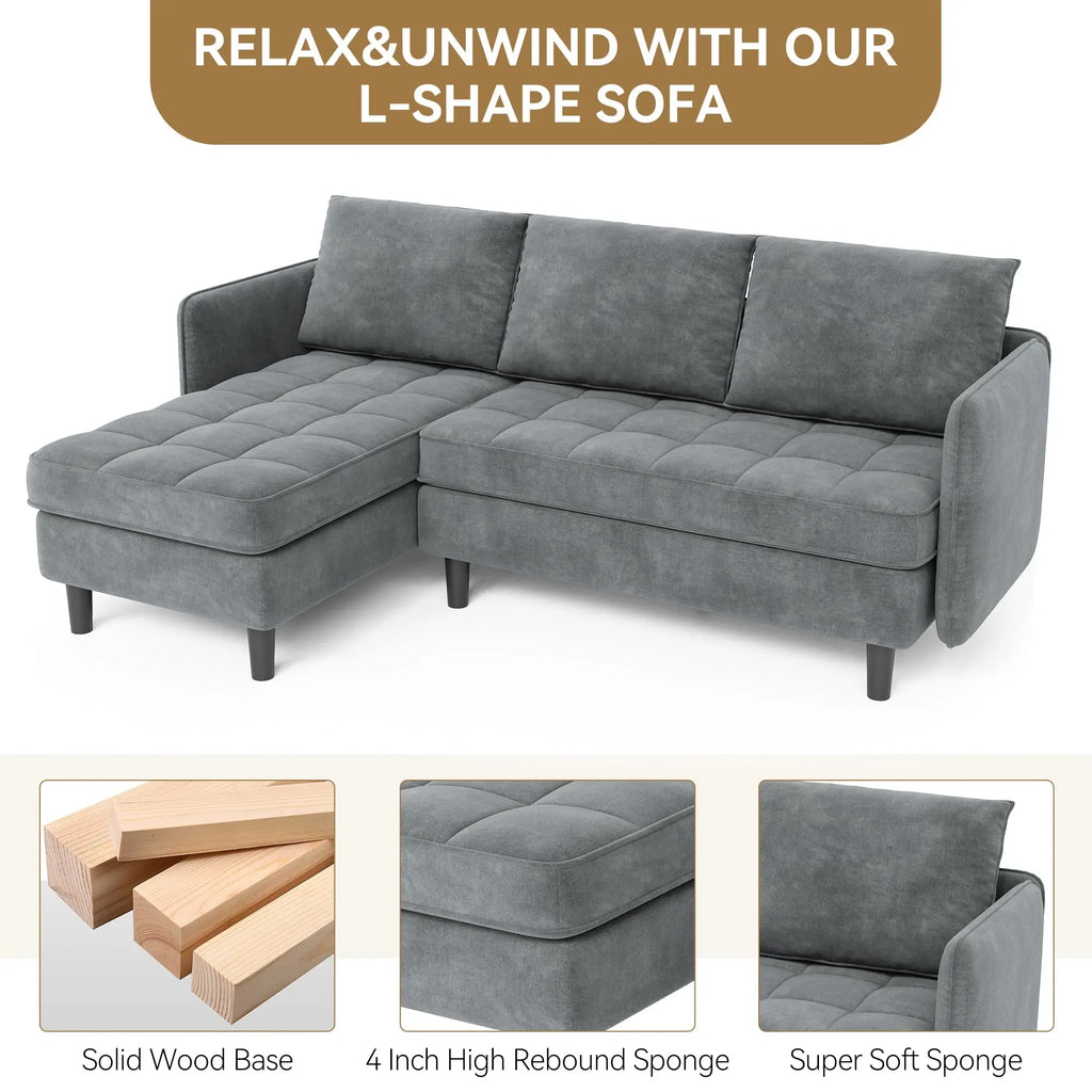 Chenille L-Shaped Sectional Sofa with Storage Ottoman