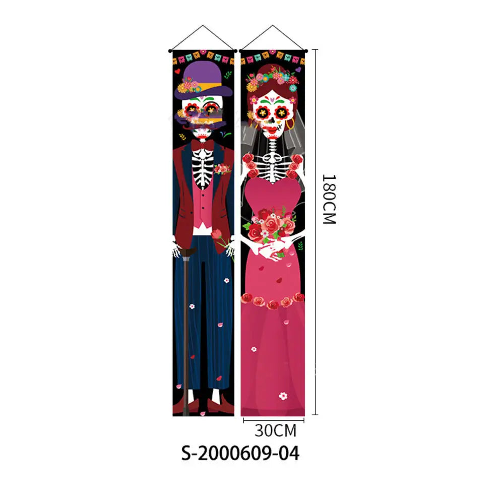 Halloween Decorative Props Mexican Day of the Dead flag Hanging Outdoors Hanging Porch Sign Halloween Welcome Signs Home Decor