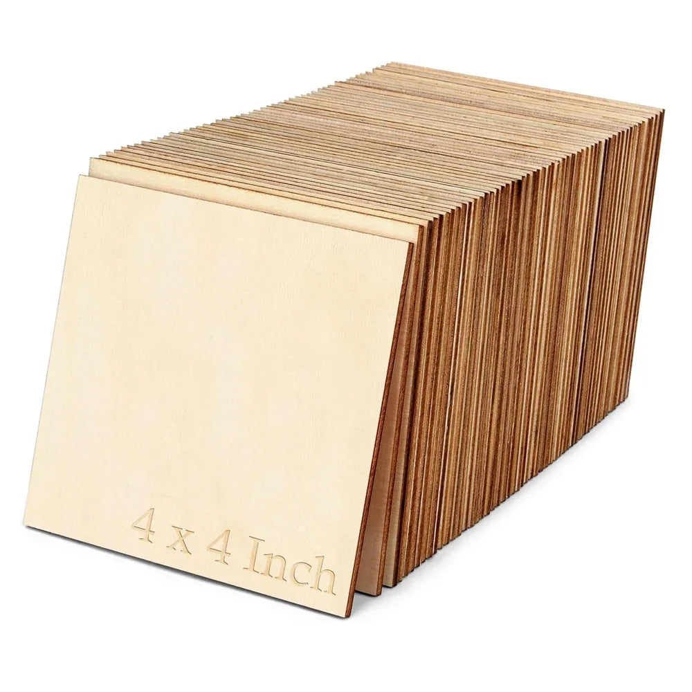 Wood Square 4x4in Blank Wood Sheet for Crafts, Thin Unfinished Wood Squares for Wood Burning Painting Staining Wood Engrav