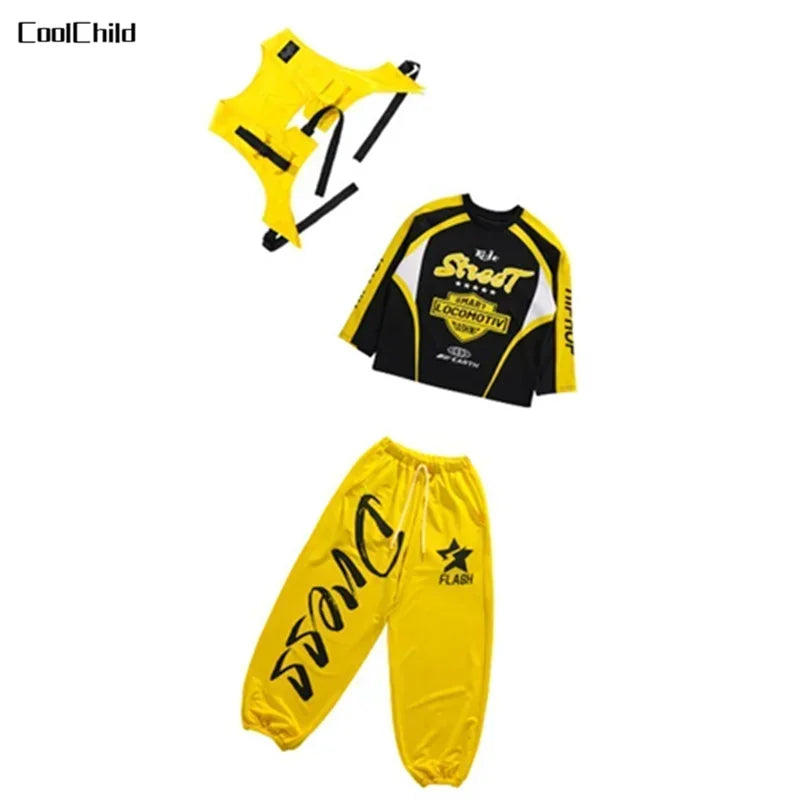 Boys K-pop Sweatshirt Fashion Vest Sweatpants Girls Hip Hop Joggers Pants Costumes Child Streetwear Kids Jazz Dance Clothes Sets