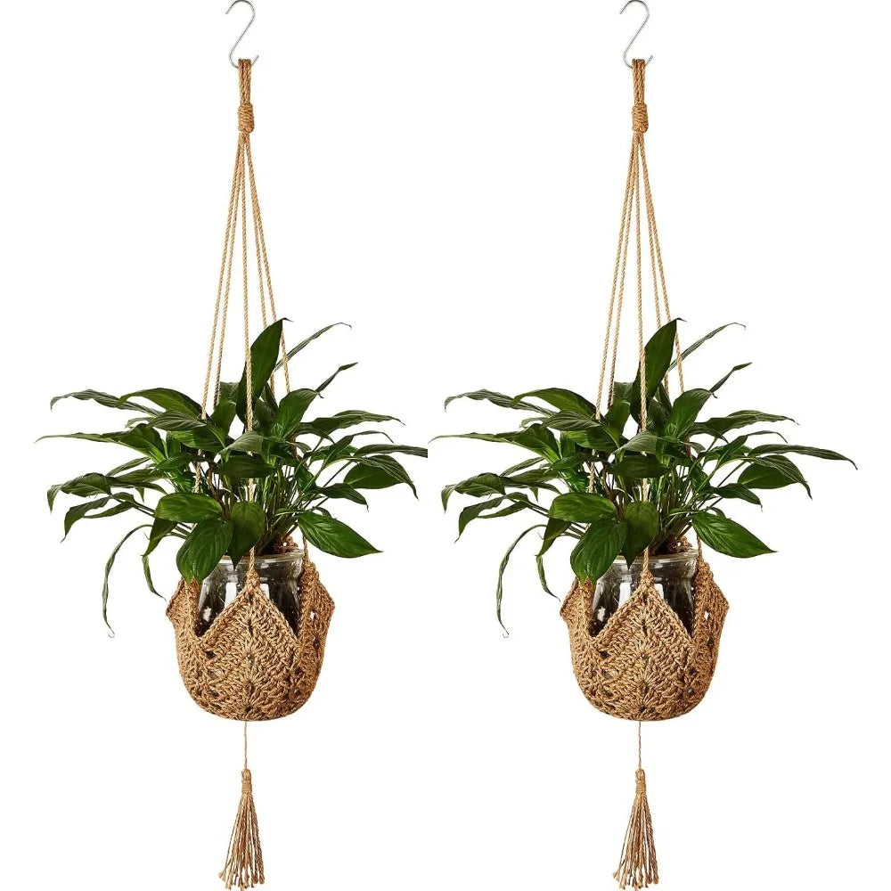 2 Pcs For Hanging Planters Baskets Jute Rope Macrame Plant Hanger Wall Hanging Flower Pot Holder with Hanging Hooks Home Decor