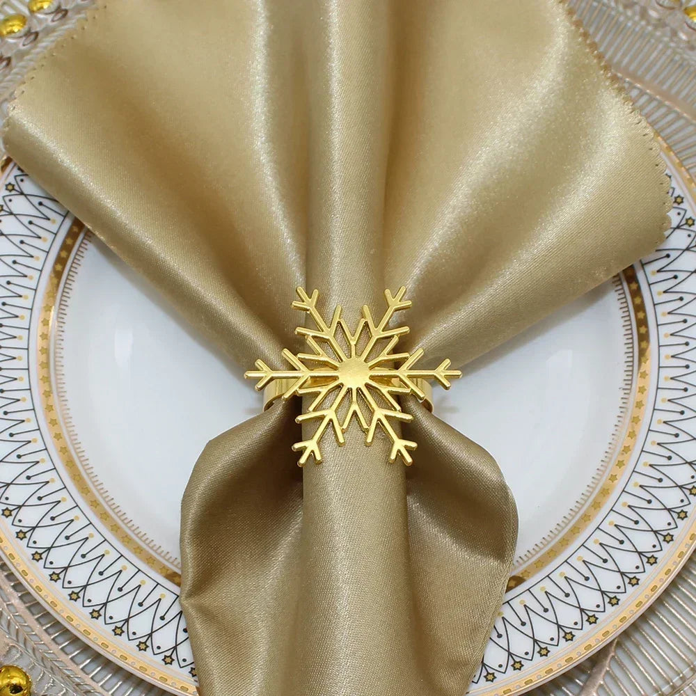 6Pc Silver/Gold Snowflake Napkin Rings Dinner Napkin Rings Holder for Christmas Holiday New Year Wedding Party Table Decoration