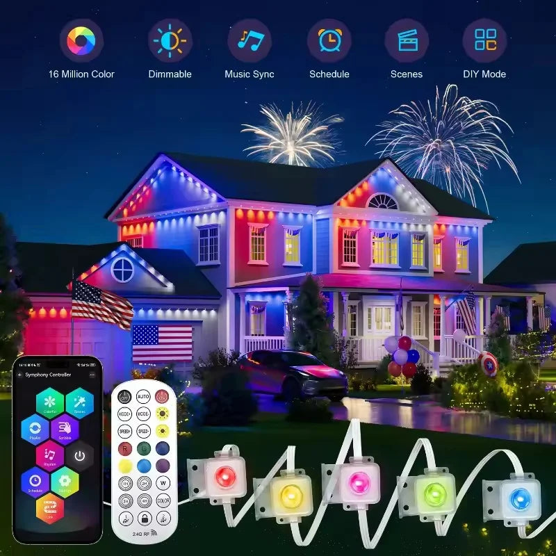 15M USB Permanent Outdoor Lights Smart Rgbic LED Eaves