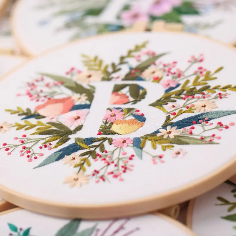 Embroidery Kit for Christmas DIY Wreath Printed Pattern Flower Cross Stitch Set Needlework Hoop Handmade Sewing Art Craft Kit
