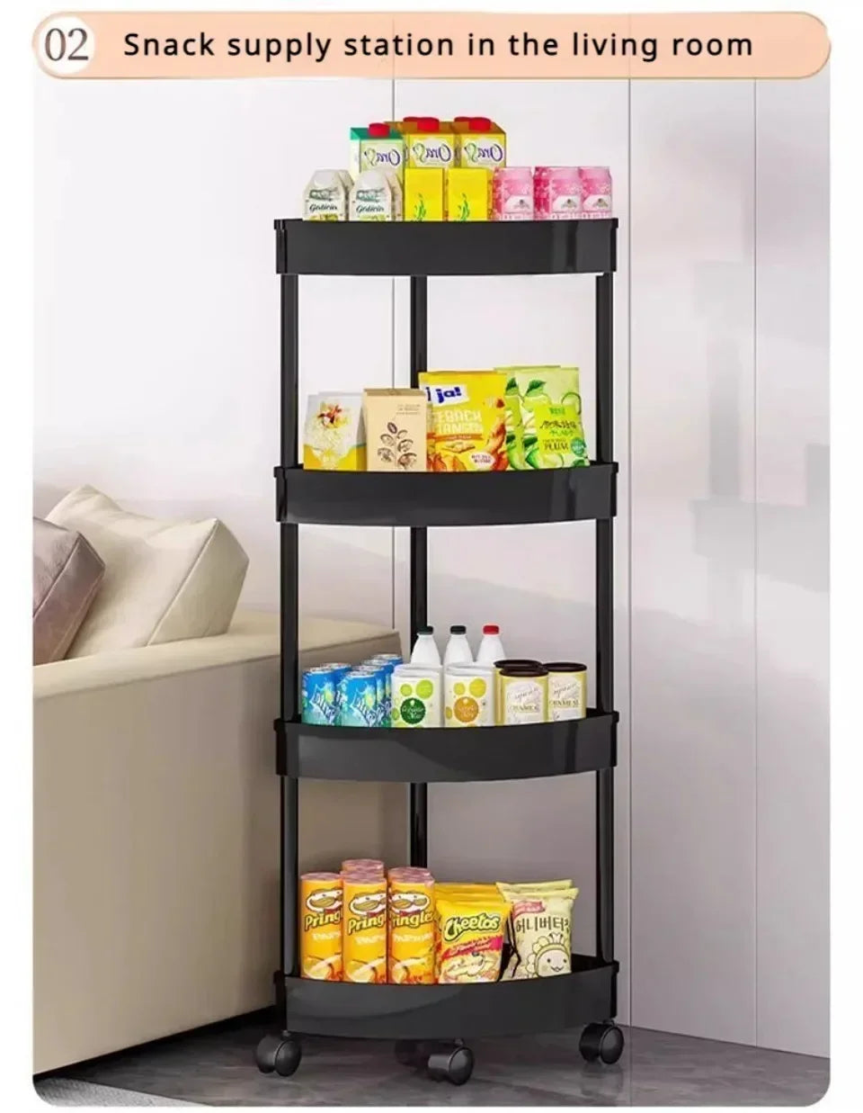 Rolling Cart Storage Rack 2/3/4 Tier Gap Storage Shelf Movable Bathroom Triangle Storage Rack Floor-standing Corner Shelf