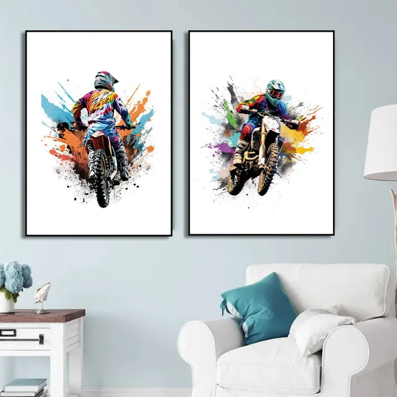 Watercolour Dirt Bike Motocross Canvas Painting Posters Prints  Motorcycle Motorbike Wall Picture for Room Home Decor Cuadros