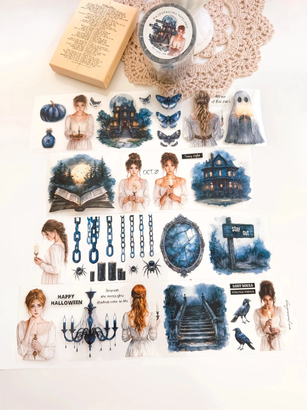 Ma. Journaling Dark style Night Halloween washi masking pet Tape European and American Girls,