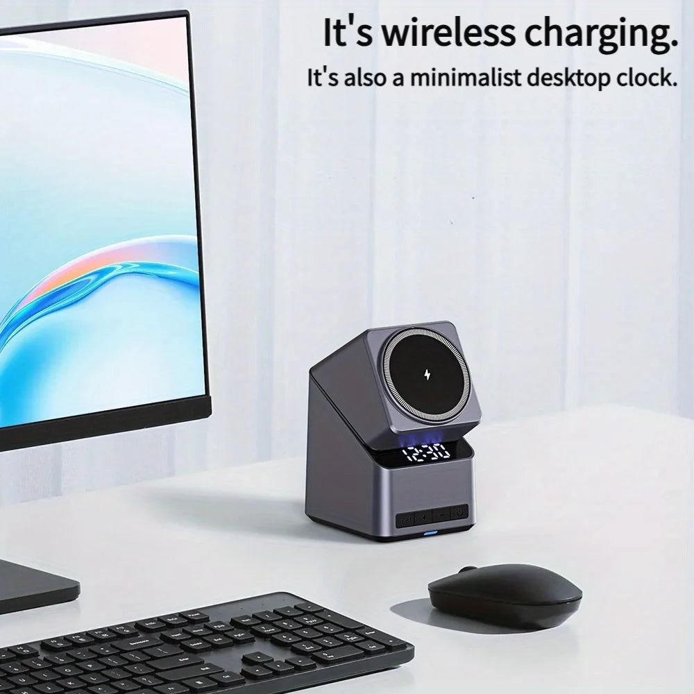 4 In 1 Magnetic Wireless Charger One-Touch 180° Rotation & Digital Clock Display,Fast Charging Station For iPhone iWatch AirPods