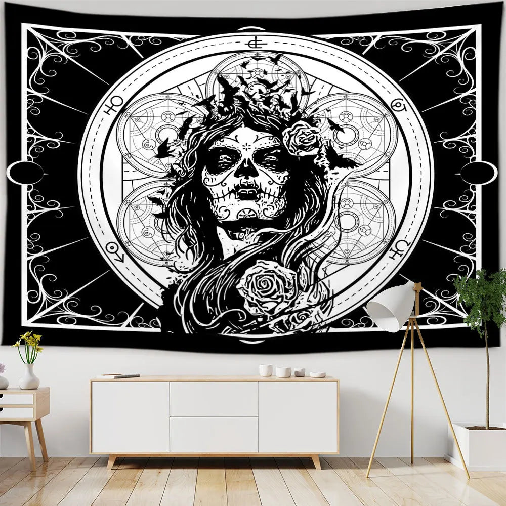 Butterflies and Moths Tapestry Black and White Flower Tapestry Wall Hanging Beach Blanket Romantic Bedroom Dorm Home Decor