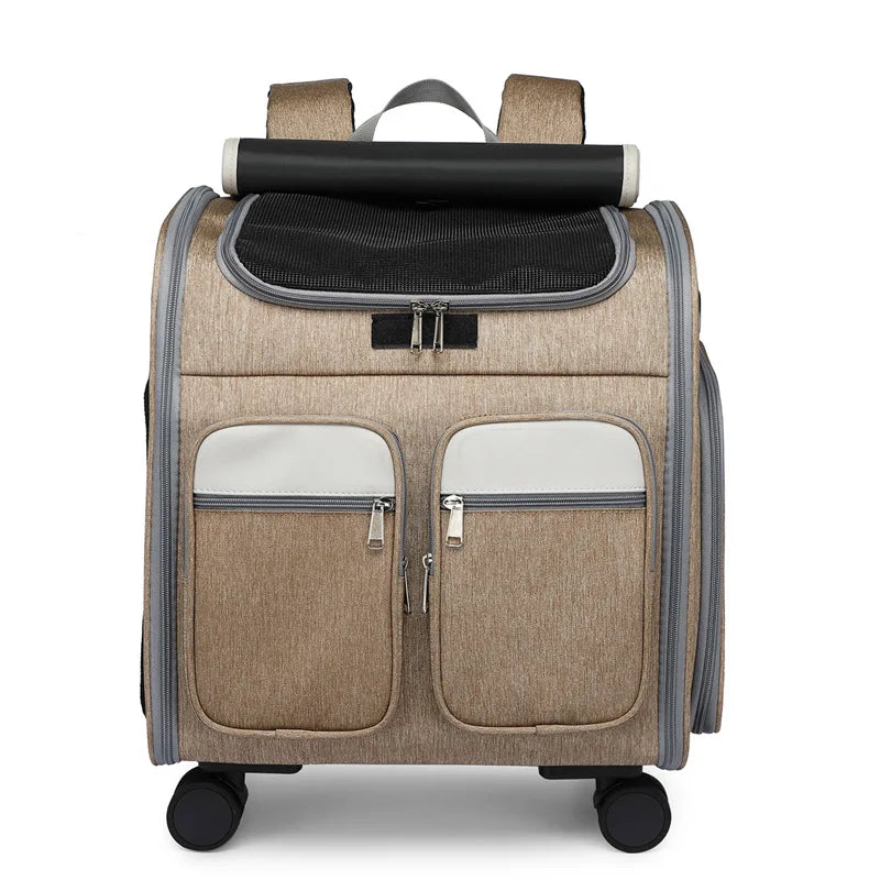 2 In 1 Large Pet Backpack Cat Stroller Pet Carrier with Wheels Portable Foldable Tie-Rod Pet Bag Cat and Dog Travel Carrier Bag