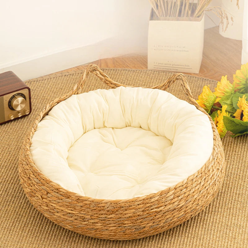 Wicker Cat Bed With Scratcher Mat