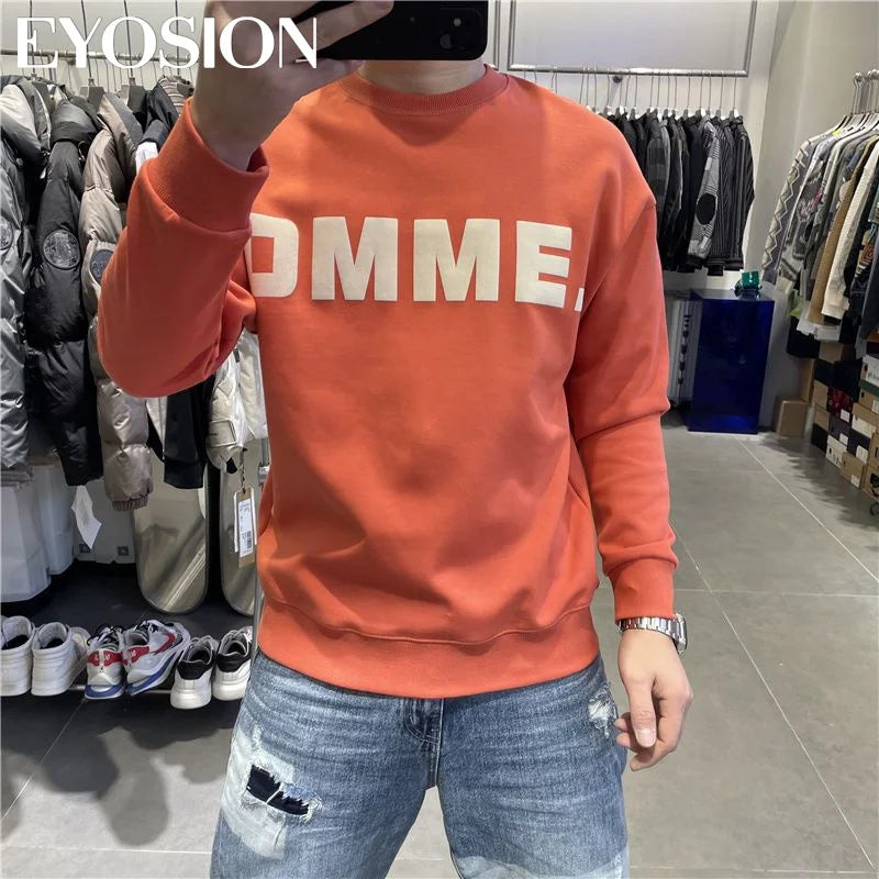 Long Sleeve Men's Pullover Hoodie Autumn Winter New Letter Printing Sweater Casual Harajuku Round Neck Plush Sweatshirt Top