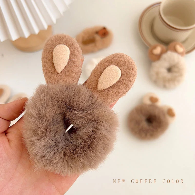 1PC Plush Rabbit Bear Ear Girls Kids Elastic Hair Bands Children Hair Ties Princess Woman Cute Hair Accessories Baby Headwear