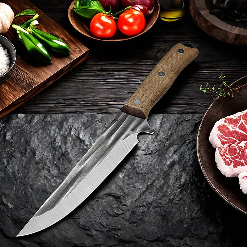 Stainless Steel Boning Knife Forged Kitchen Meat Cleaver Chef Knife Full Tang Butcher Knife Fish Knife with Wood Handle Tools