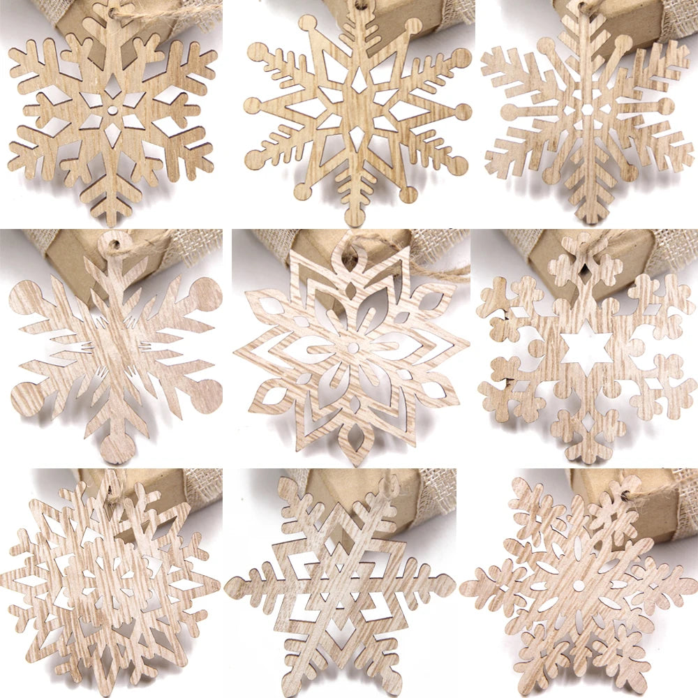 /Box Wooden Hollow Snowflake Christmas Vintage Pendants Xmas Hanging