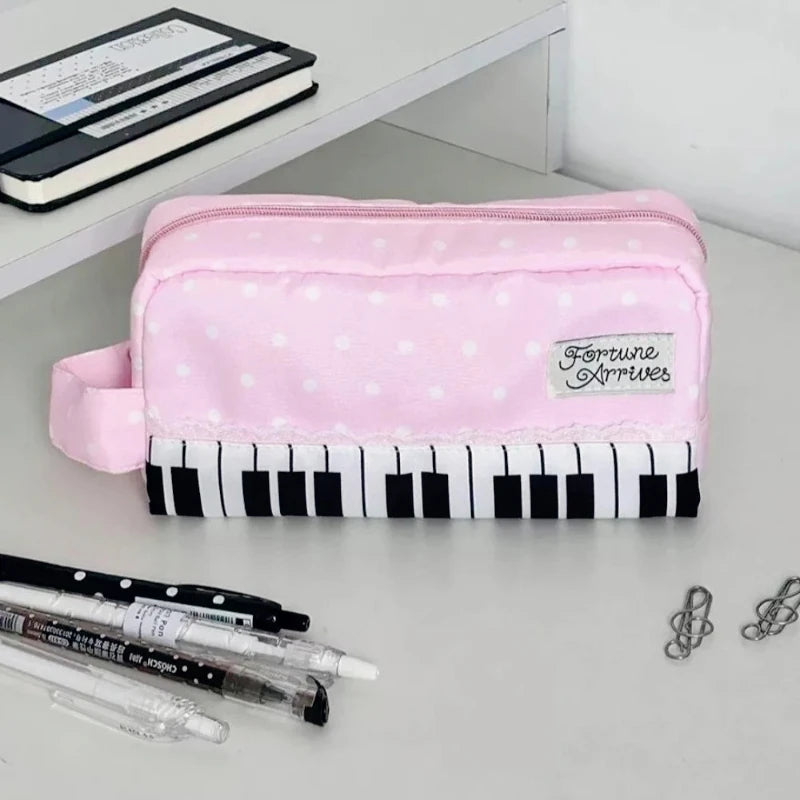 Kawaii Polka Dot Piano Key Print Pencil Case With