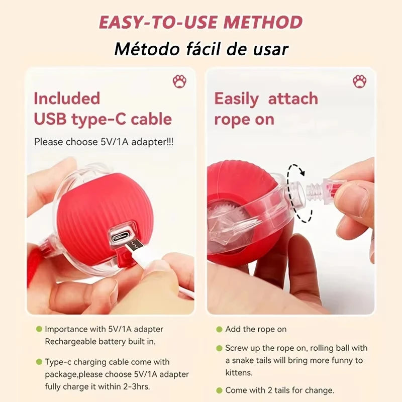 Dog Cat Interactive Ball Toy Automatic Rolling Ball Faux Tail Rechargeable Smart Pet Electric Toy Dog Cat Training Imitate Mouse