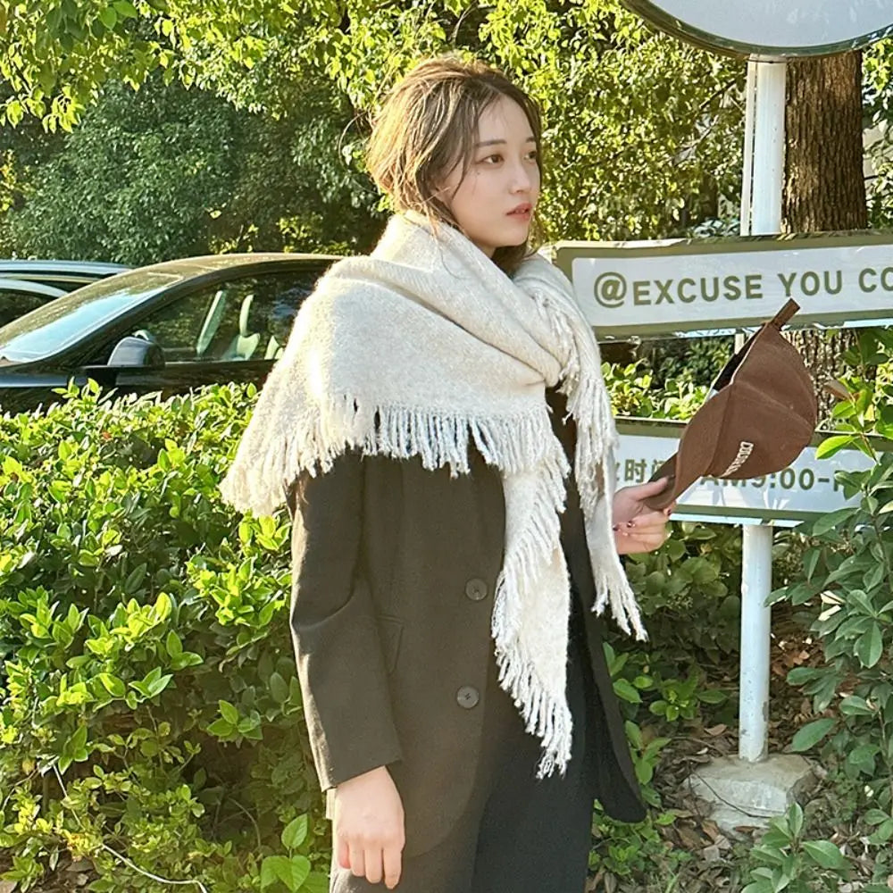 High Quality Winter Triangle Shawl Versatile Tassel Knitted Shawl Wraps Thickned Cold Proof Blanket Scarf for Women