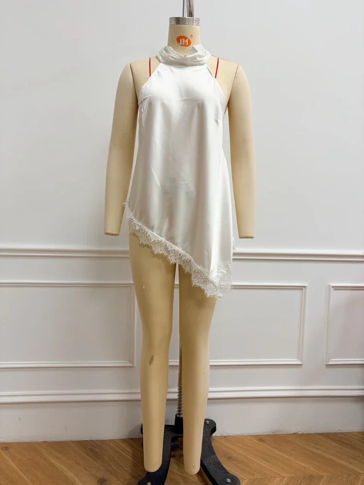 Women's Satin Camisole Sexy Lace Sleeveless Tank Top Y2K High Neck
