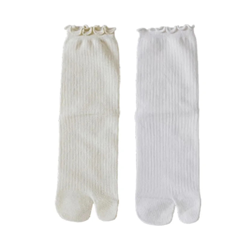 Japanese Ruffled Edge Cotton Split Toe Socks Solid Color Two-Toed Sock Unisex Harajuku Simple Tabi Socks High Elastic Hosiery