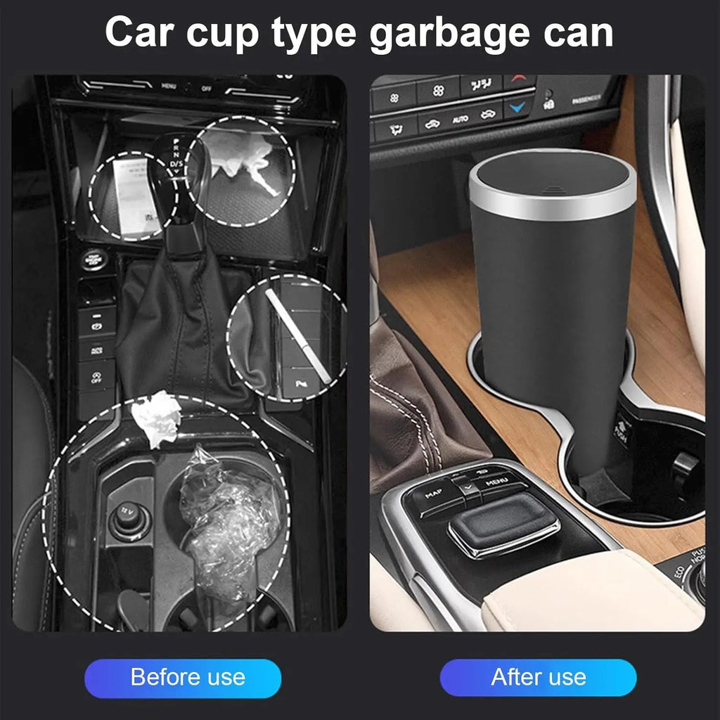 Mini Vehicle Trash Can with Lid, 800ml Portable Car Cup Holder, Portable Trash Can for Car, Kitchen, Office, Home, Black