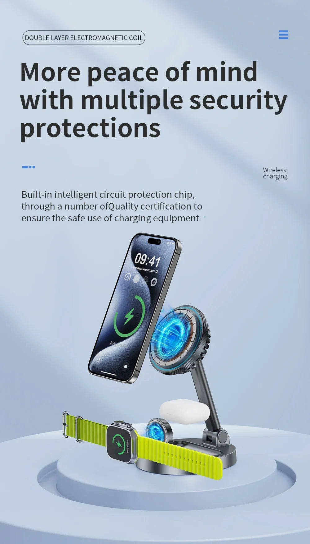 ice Cooling 3 In 1 Magnetic Wireless Charger Stand Pad Foldable Fast Charging Dock For iPhone 15 14 13 12 Pro iWatch 8 7 Airpods